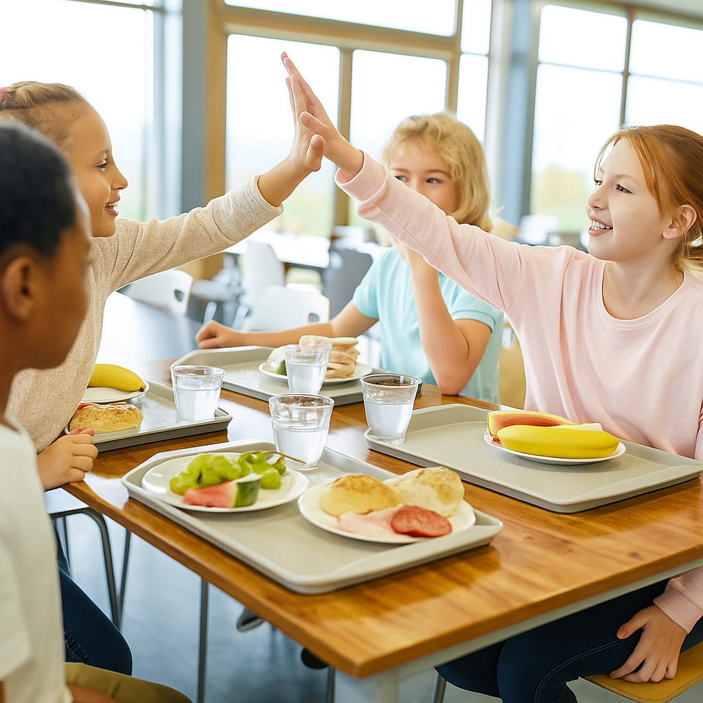 Fotografía de niños disfrutando en la escuela de su menu de catering para centros infantiles de Abensac SCA